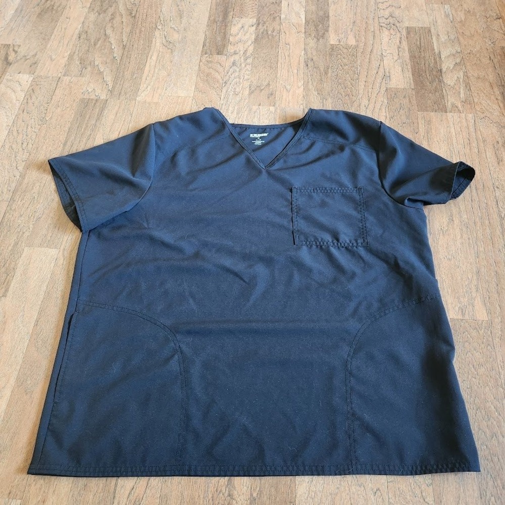 Scrubstar Black V-Neck Premium Scrub Top XL Short Sleeve Chest Pocket 408